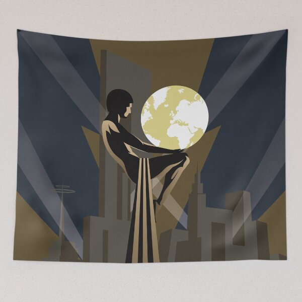 Item preview, A Sleeper`s Dream Statue Among Metropolis Art Deco Geometric Retro Moon Dancer designed and sold by 108dragons.