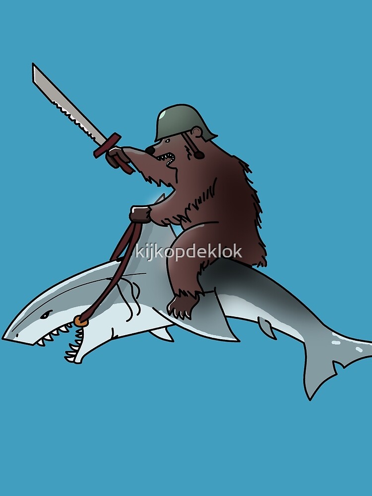 "Bear riding a shark" Drawstring Bag by kijkopdeklok | Redbubble