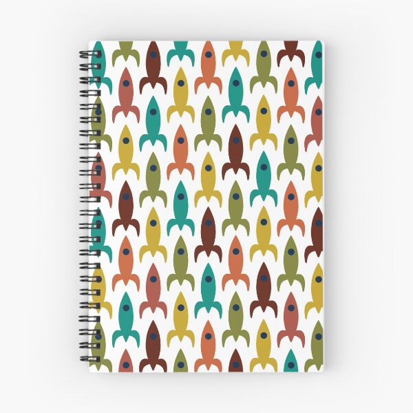 Item preview, Space Age Rocket Ships - Colorful Mid-Century Modern Atomic Age Aerospace Pattern in Teal, Olive, Mustard, Orange, and White designed and sold by kierkegaard.