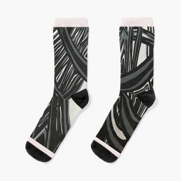 Nighttime Rollercoaster Black and White Original Acrylic Painting Abstract Art Socks