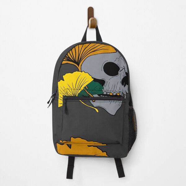Item preview, Gray skull with gold teeth and Ginkgo biloba in autumn designed and sold by BV-creas.