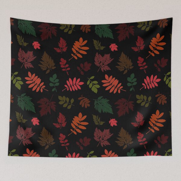 Item preview, Multicolor autumn leaves 13. Wild herbs seamless pattern on black. Autumn leaf fall. Wild life designed and sold by Yulia Chepurova.