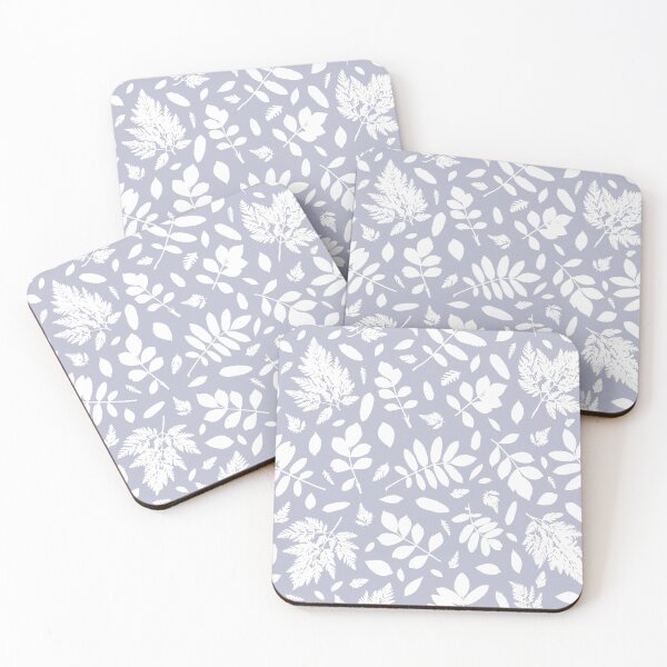 Item preview, Monochrome leaves 14. Wild herbs seamless pattern white on blue grey. Autumn leaf fall. Wild life designed and sold by Yulia Chepurova.