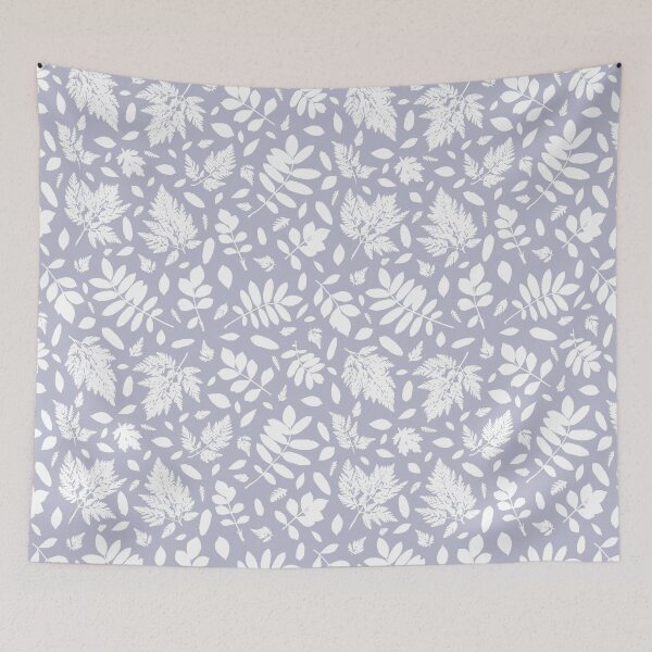 Item preview, Monochrome leaves 14. Wild herbs seamless pattern white on blue grey. Autumn leaf fall. Wild life designed and sold by Yulia Chepurova.