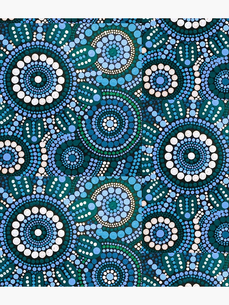 "Australian Aboriginal Art Turquoise Blue Pattern Family Gathering