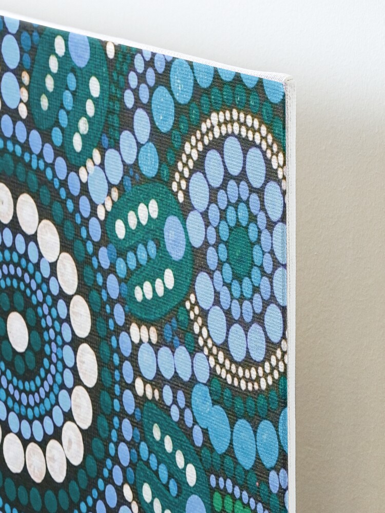 Australian Aboriginal Art Turquoise Blue Pattern Family Gathering