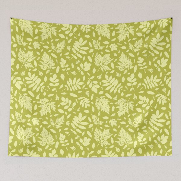 Item preview, Monochrome autumn leaves 17. Wild herbs seamless pattern pale yellow on olive green. Autumn leaf fall. Wild life designed and sold by Yulia Chepurova.