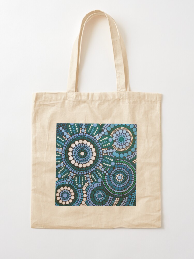 Australian Aboriginal Art Turquoise Blue Pattern Family Gathering | Tote Bag