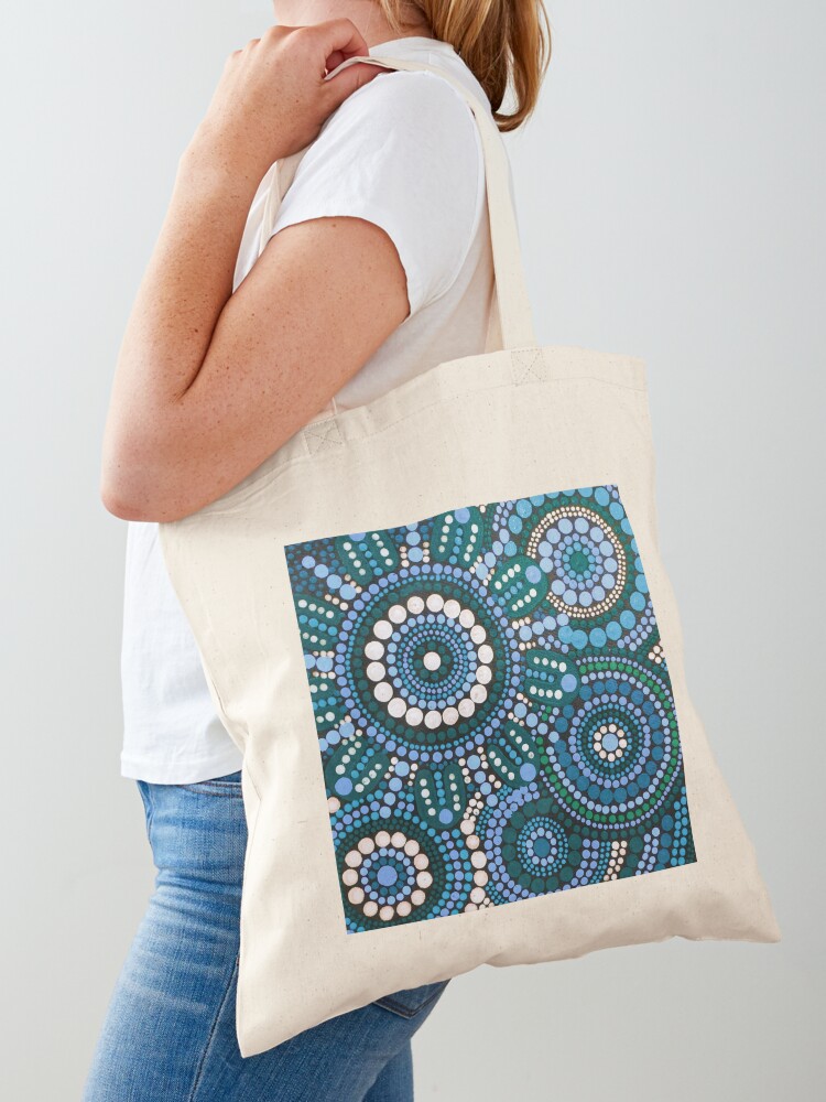 Australian Aboriginal Art Turquoise Blue Pattern Family Gathering | Tote Bag