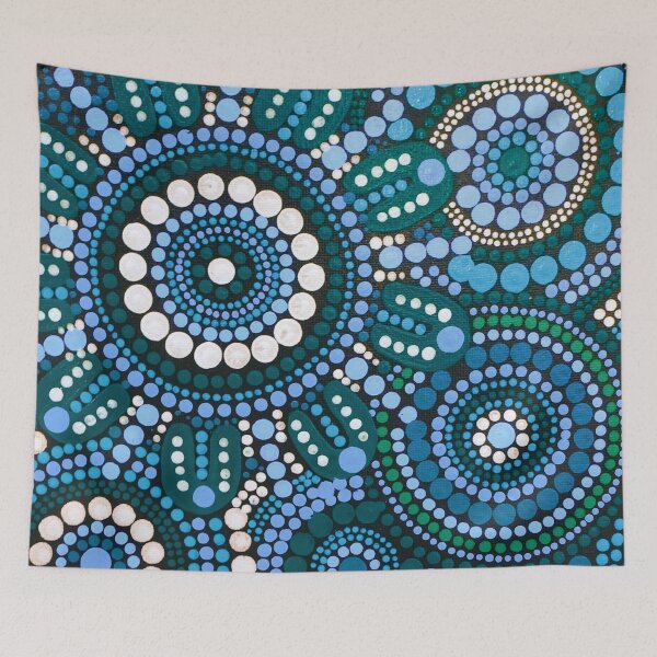 Item preview, Australian Aboriginal Art Turquoise Blue Pattern Family Gathering  designed and sold by GhostGumDesigns.