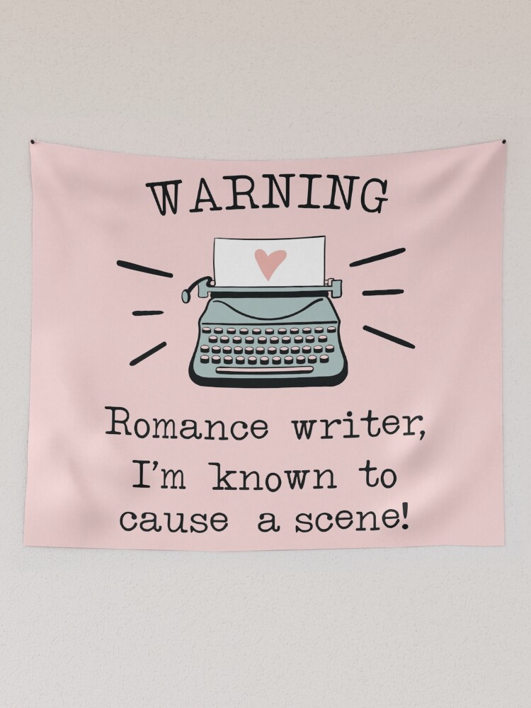 Thumbnail 2 of 3, Tapestry, Warning Romance Writer Typewriter Drawing designed and sold by Dollfacedesign.