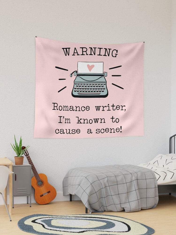 Thumbnail 1 of 3, Tapestry, Warning Romance Writer Typewriter Drawing designed and sold by Dollfacedesign.