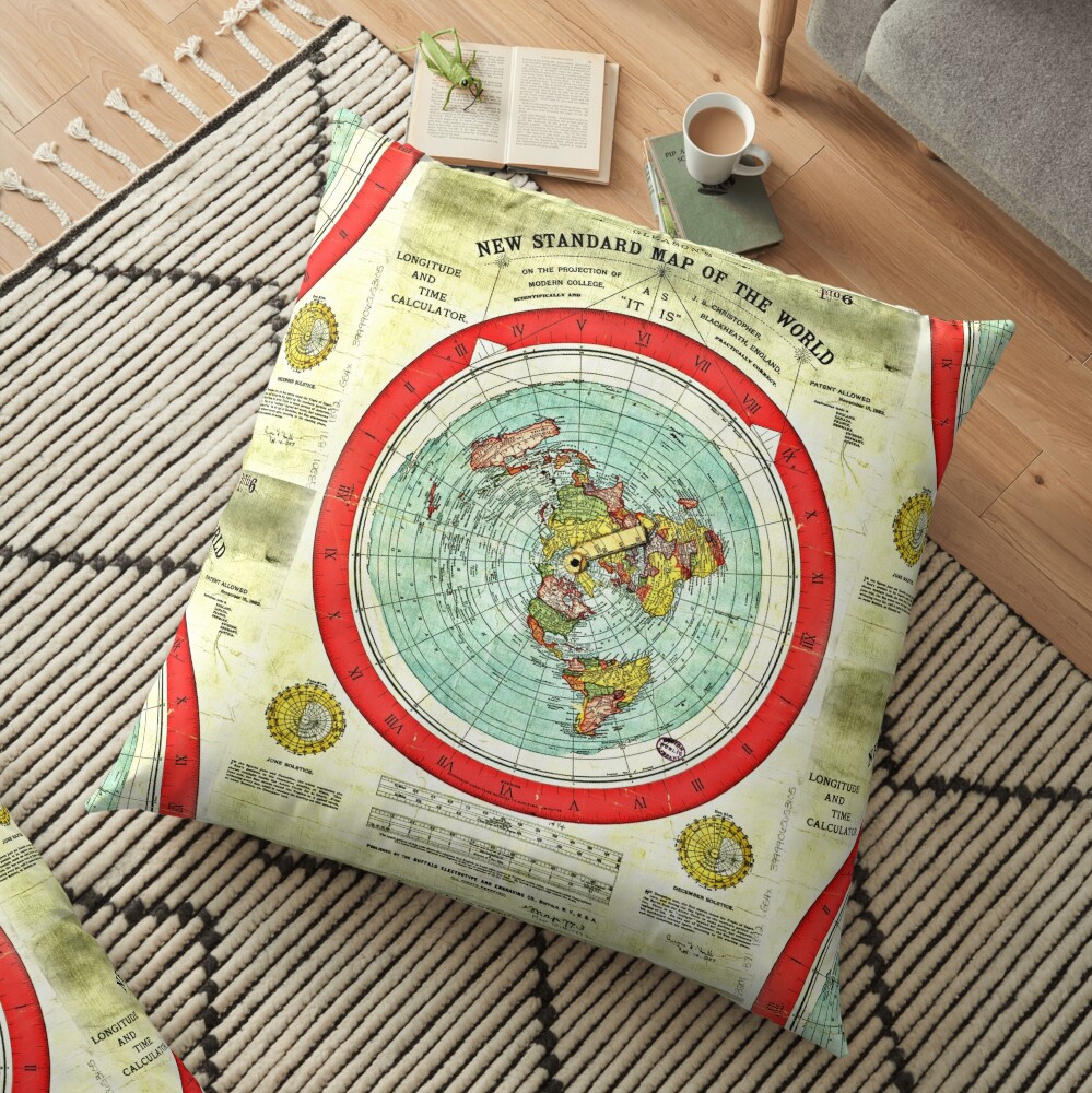 Flat Earth Map 1892 Gleason 1892 Flat Earth Map | Research Flat Earth" Floor Pillow By Gascondi  | Redbubble