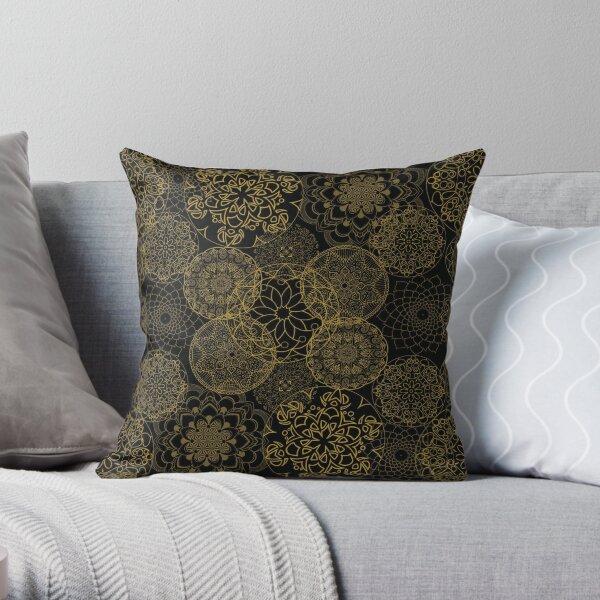 Black and Gold Mandala Design Throw Pillow