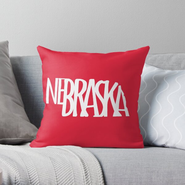 Nebraska state silhouette design - NE gifts - Nebraska text in white - Husker face mask Throw Pillow