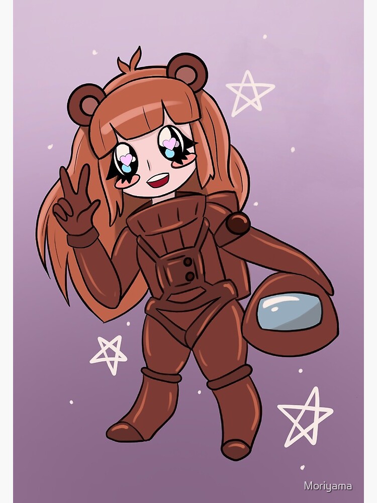 "Among us brown cute bear crewmate space girl game print anime girl