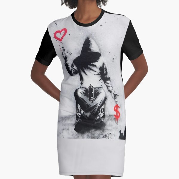 Banksy Love Over Money Iconic Street Art Graphic T-Shirt Dress