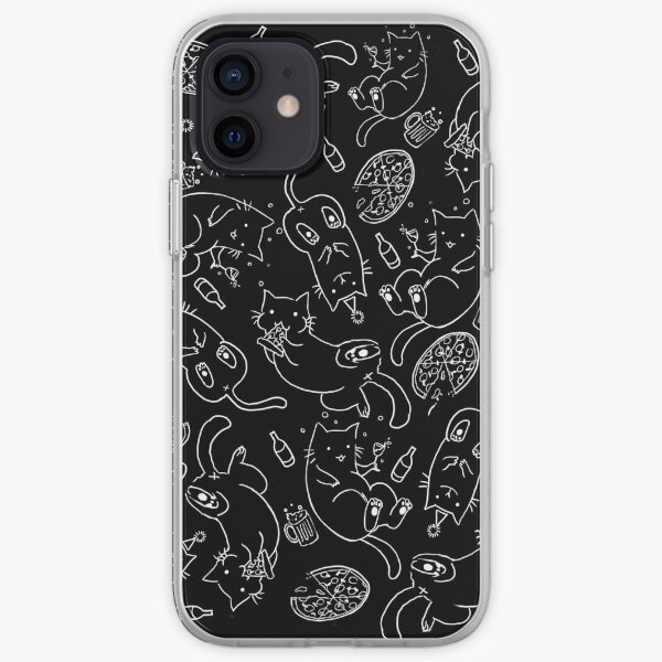 Cat Party (White on Black) iPhone Soft Case