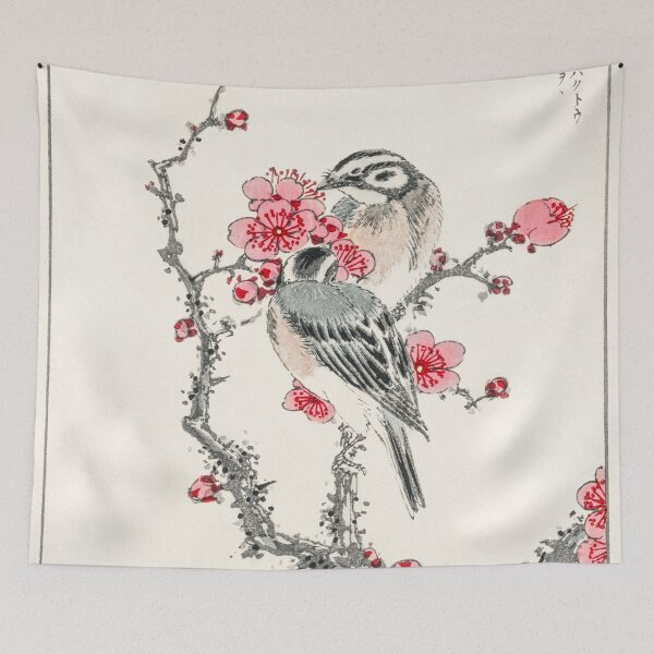 Item preview, pine bunting and plum tree illustration 29510396508 designed and sold by Bird-Lore.