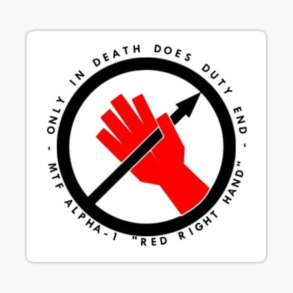 Mtf Alpha 1 Red Right Hand Alternate Design Sticker By Multiverseus Redbubble