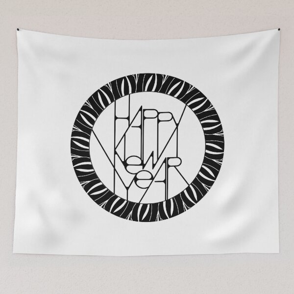 Item preview, Happy New Year Typography Badge - Black and White Holiday Gift designed and sold by © Maya Lavda || wocado.