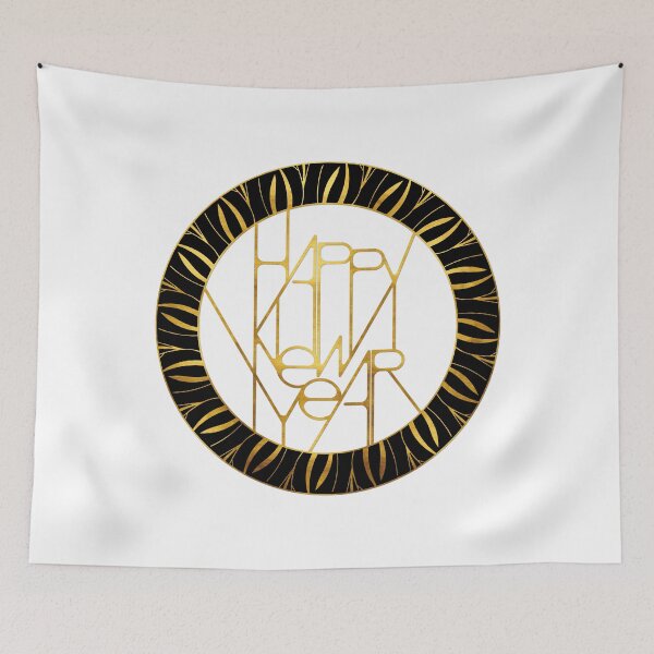 Item preview, Happy New Year Typography Badge - Gold Black Holiday Gift designed and sold by © Maya Lavda || wocado.
