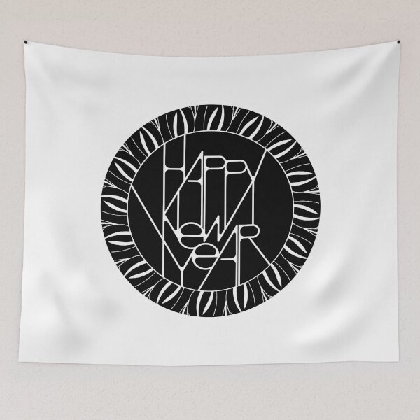 Item preview, Happy New Year Typography Badge - Black and White Holiday Gift designed and sold by © Maya Lavda || wocado.