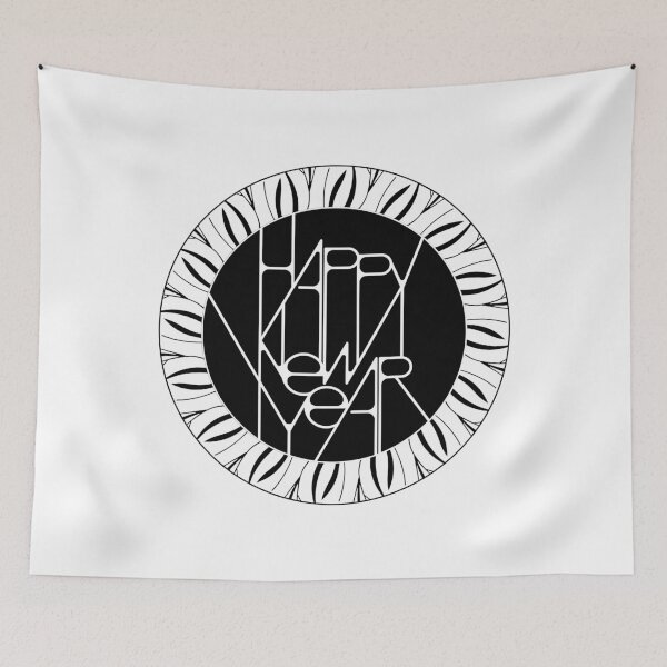 Item preview, Happy New Year Typography Badge - Black and White Holiday Gift designed and sold by © Maya Lavda || wocado.
