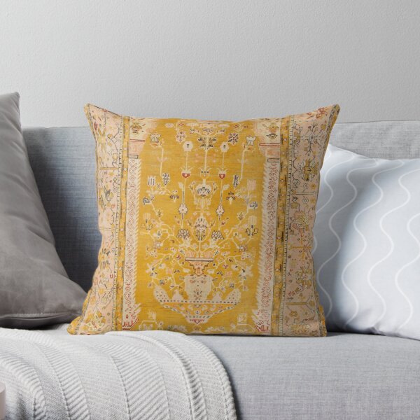 Antique Turkish Oushak Rug Print Throw Pillow