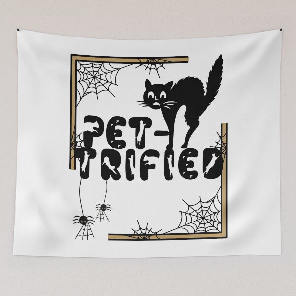 Item preview, Pet-trified halloween cat and spiders pet meme designed and sold by GoodyLeo.