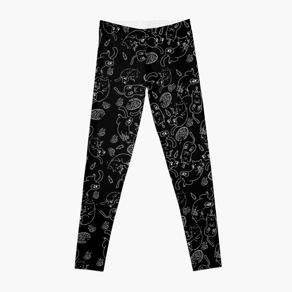 Cat Party (White on Black) Leggings