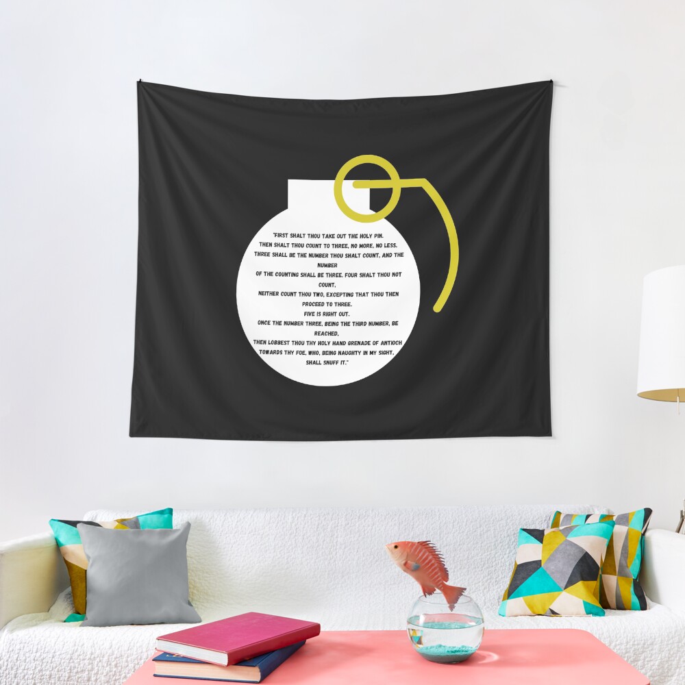 "Holy Hand Grenade Funny Monty Python Quote" Tapestry by