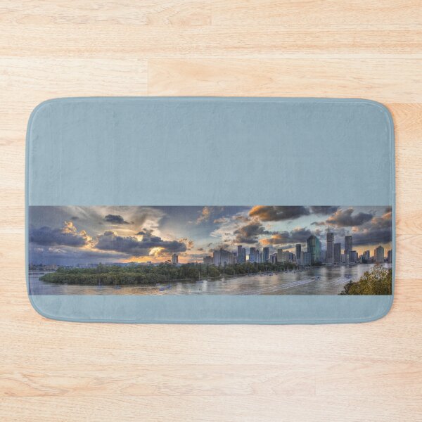 Item preview, Lower Brisbane, cityscape, Australia, Brisbane city, Brisbane river, sunset, city sunset, evening sky designed and sold by Ransyn Art.