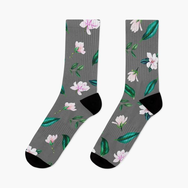 Item preview, Pastel pink magnolia blooming flowers design on grey background designed and sold by KamTamDesigns11.