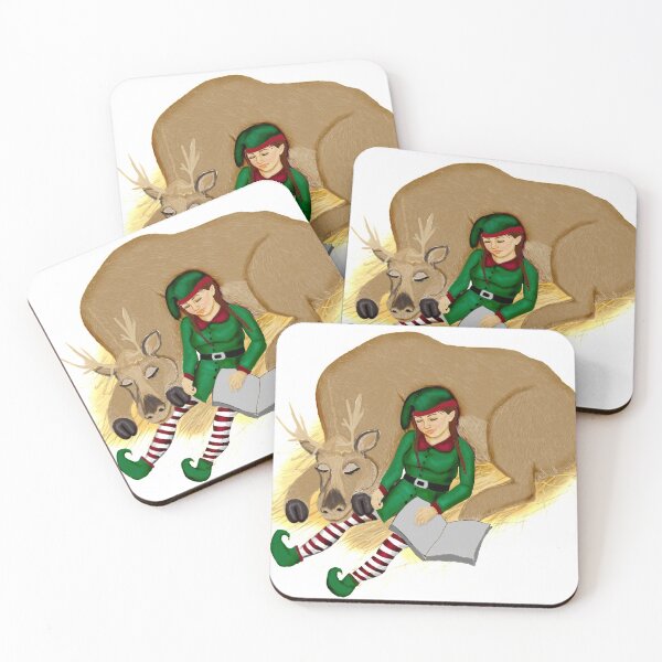 Item preview, Sleepy Elf reading to reindeer designed and sold by Sarah-Lynn Brown.