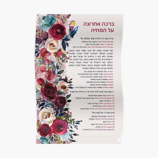 Jewish Blessing Al Hamichya in Hebrew Poster