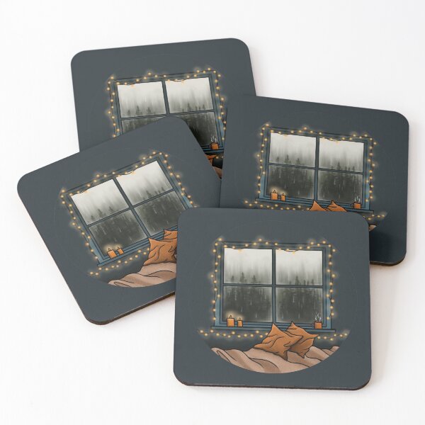 Item preview, Rainy Day with Fairy Lights Cosy Autumn Scene Illustration designed and sold by AlmightyClaire.