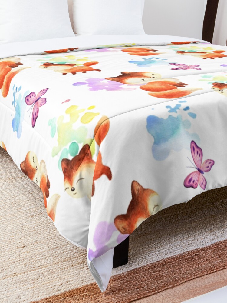 Alternate view of Beautiful Foxes and Butterflies Seamless Patterns Comforter