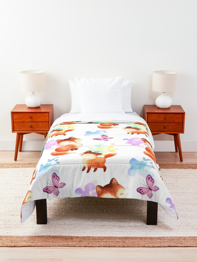 Alternate view of Beautiful Foxes and Butterflies Seamless Patterns Comforter