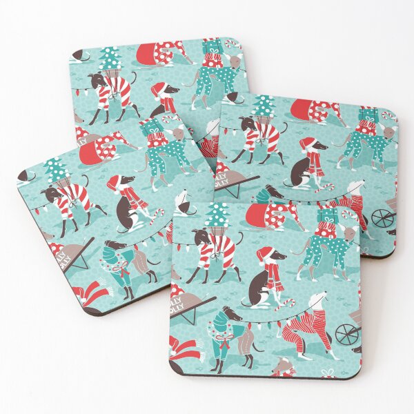 Item preview, Greyhounds Christmas dogwalk // aqua background designed and sold by SelmaCardoso.