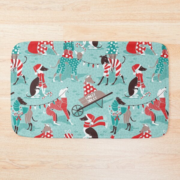 Item preview, Greyhounds Christmas dogwalk // aqua background designed and sold by SelmaCardoso.