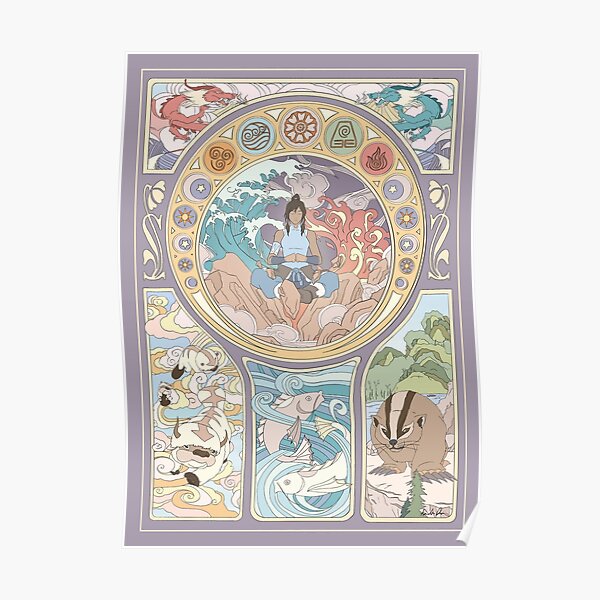 Avatar Korra and Original Benders, Art Nouveau Poster