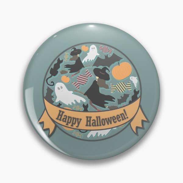 Artikelvorschau, Niedliche Halloween Fledermaus, Hexe, Besen, Geist, Kürbis, schwarze Katze und süße Süßigkeiten behandelt Muster mit Happy Halloween Text entworfen und verkauft von CiniArt.