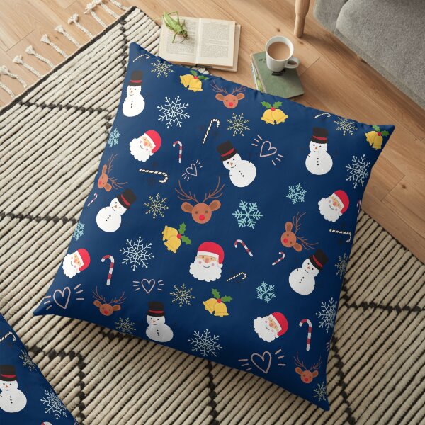Cute Christmas Pattern | Santa, Jingle Bells, Snowman Floor Pillow