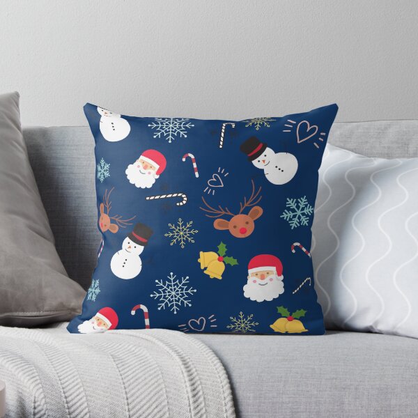 Cute Christmas Pattern | Santa, Jingle Bells, Snowman Throw Pillow
