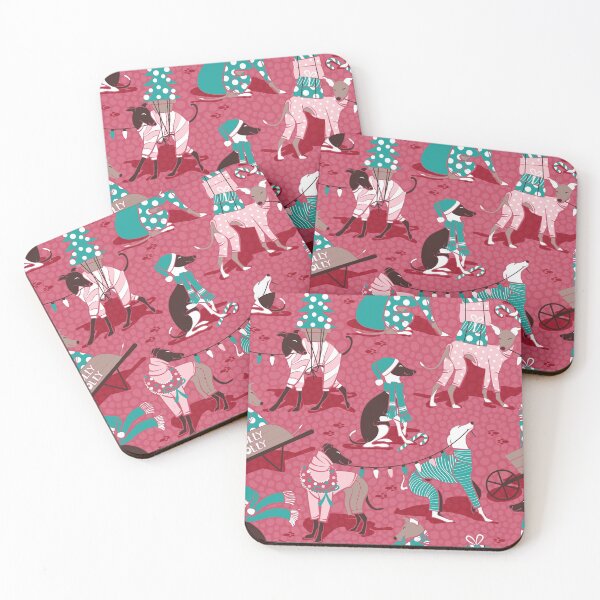 Item preview, Greyhounds Christmas dogwalk // red background designed and sold by SelmaCardoso.