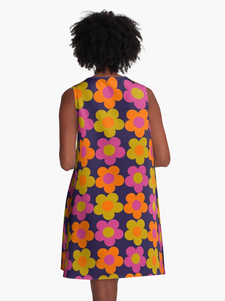 1960s 60s flowers Power Daisy Pattern A-Line Dress for Sale by