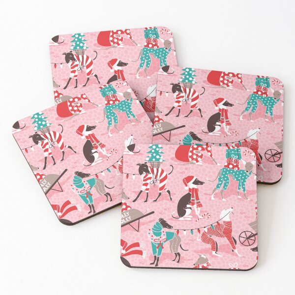 Item preview, Greyhounds Christmas dogwalk // pink background designed and sold by SelmaCardoso.