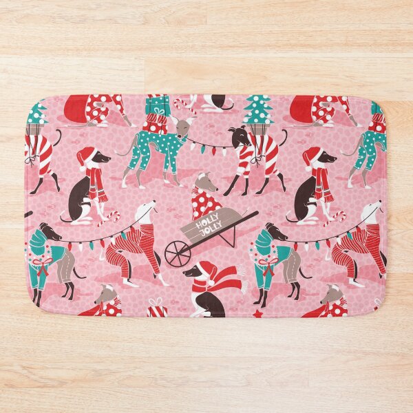 Item preview, Greyhounds Christmas dogwalk // pink background designed and sold by SelmaCardoso.