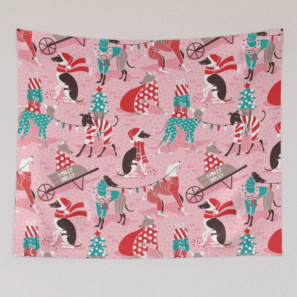 Item preview, Greyhounds Christmas dogwalk // pink background designed and sold by SelmaCardoso.
